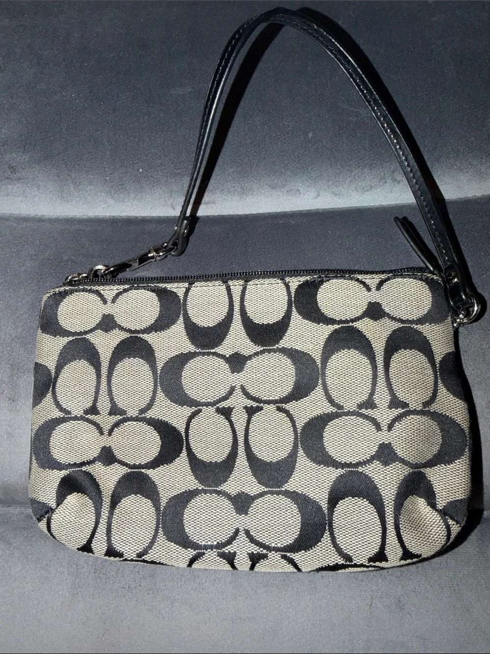 Coach Black and Tan Signature Wristlet with Turn-Lock